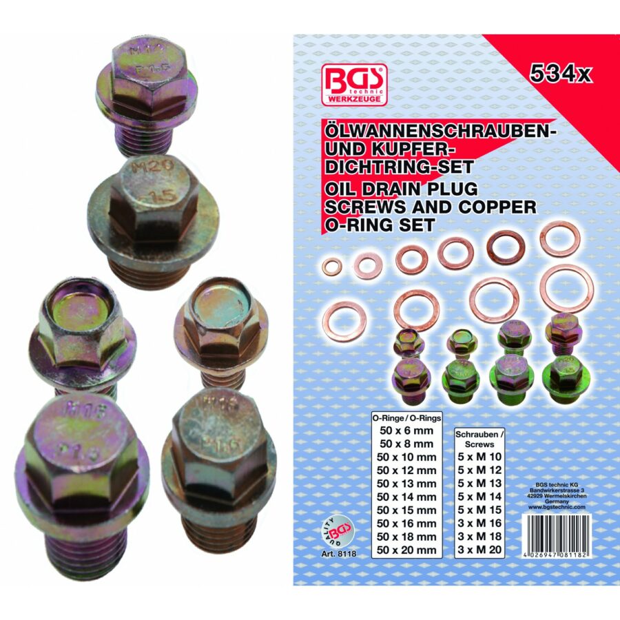 534-pcs. Oil Drain Plug Screws and O-Ring Assortment (8118) - 8118 salidzini kurpirkt cenas