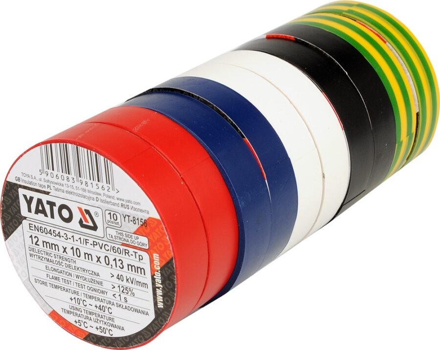 ELECTRICAL INSULATION TAPE 12MMx10M 10PC (YT-8156) - YT-8156 salidzini kurpirkt cenas