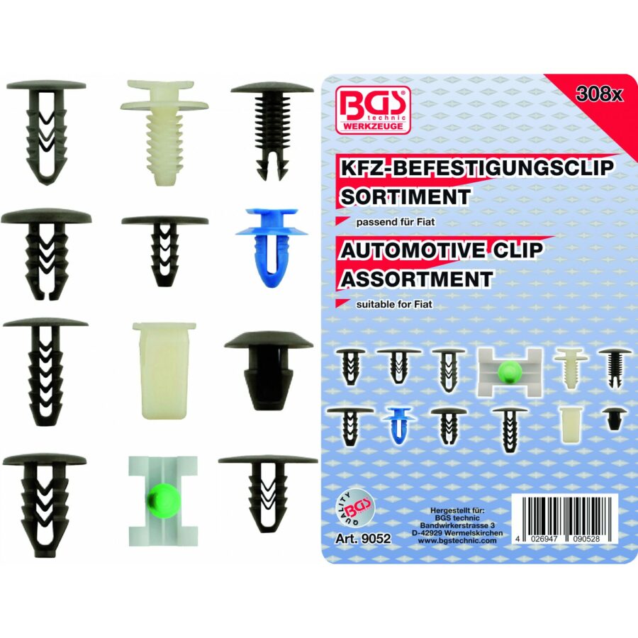 Automotive Clip Assortment for Fiat | 308 pcs. (9052) - 9052 salidzini kurpirkt cenas