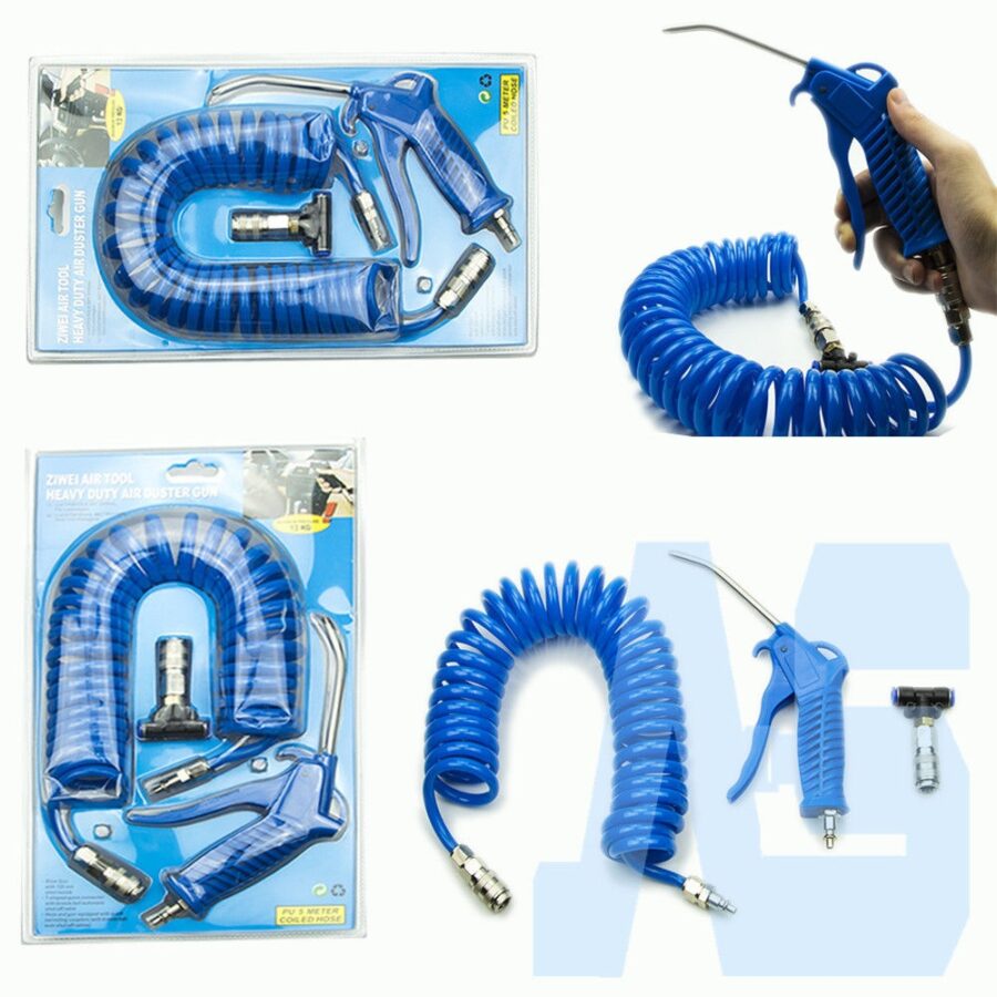 Air blow gun compressor with recoil hose steel nozzle compressed air dust blow PU 4x6mm (SK98210A) - SK98210A salidzini kurpirkt cenas