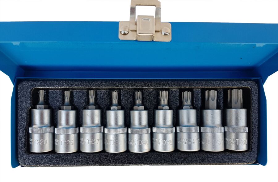 Bit Socket Set | 12.5 mm (1/2") drive | T-Star (for Torx) T20 - T60 | 9 pcs. (KR122009B) - KR122009B salidzini kurpirkt cenas