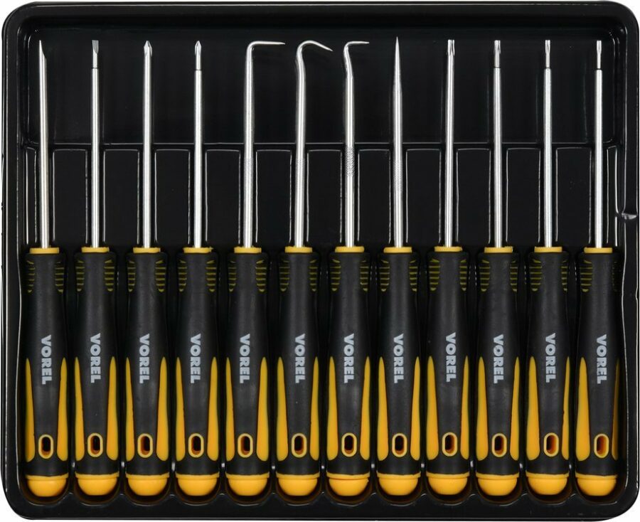 PRECISION SCREWDRIVER AND HOOK SET 12PC (64555) - 64555 salidzini kurpirkt cenas