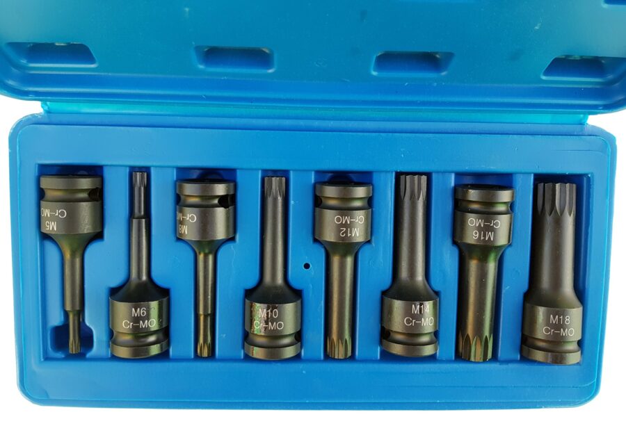 Impact Bit Socket Set | 12.5 mm (1/2") drive | Spline (for XZN) M5 - M18 | 9 pcs. (S1102) - S1102 salidzini kurpirkt cenas