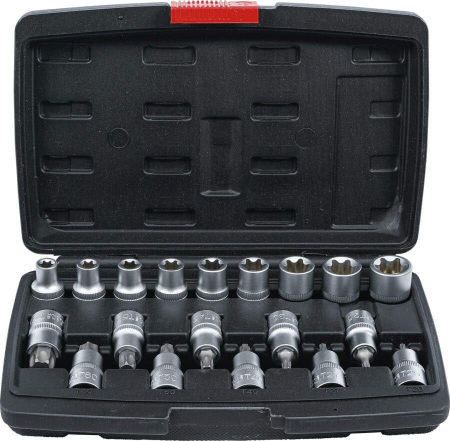 Bit Socket / Socket Set | 12.5 mm (1/2") drive | T-Star (for Torx)/E-Type | 19 pcs. (95100) - 95100 salidzini kurpirkt cenas