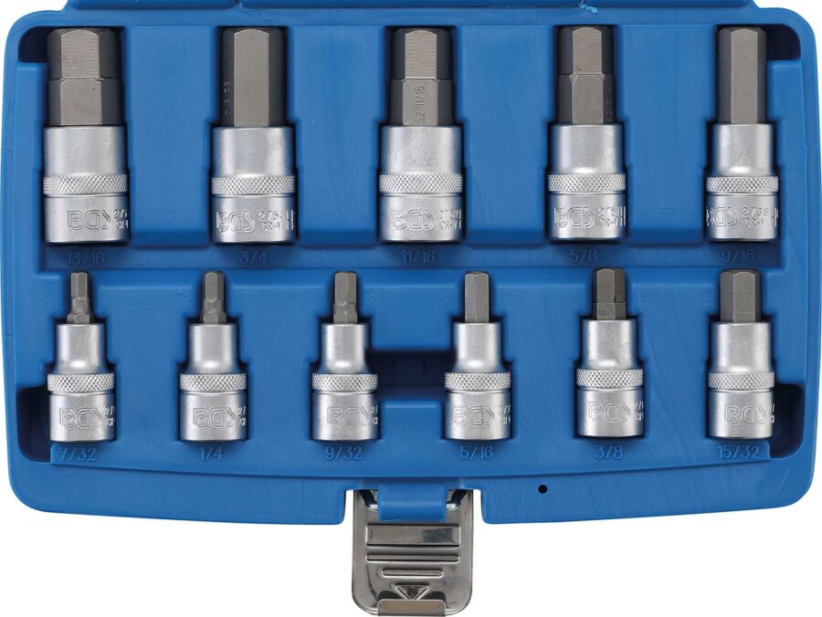 Bit Socket Set | 12.5 mm (1/2") drive | internal Hexagon | Inch sizes 7/32" - 7/8" | 11 pcs. (5053) - 5053 salidzini kurpirkt cenas