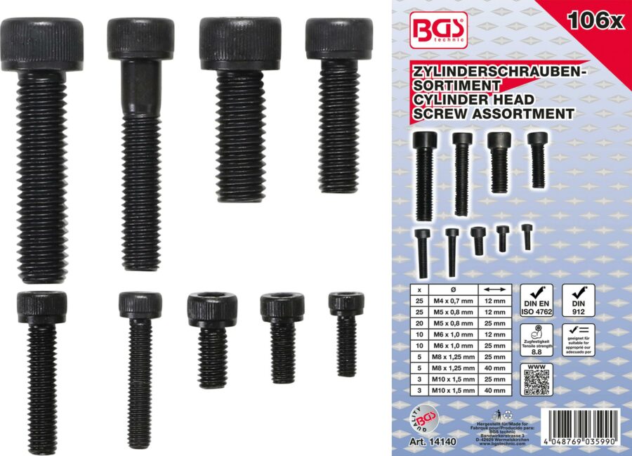 Cylinder Head Screw Assortment | internal hexagon | 106 pcs. (14140) - 14140 salidzini kurpirkt cenas