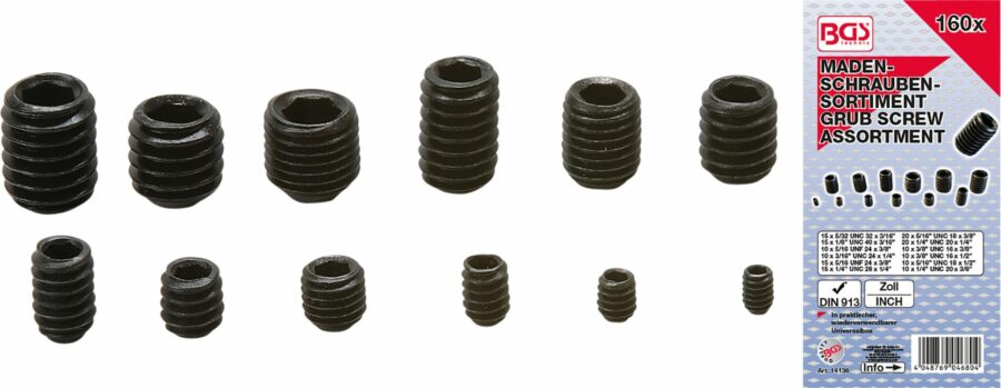 Grub Screw Assortment | Inch Sizes | 160 pcs. (14136) - 14136 salidzini kurpirkt cenas