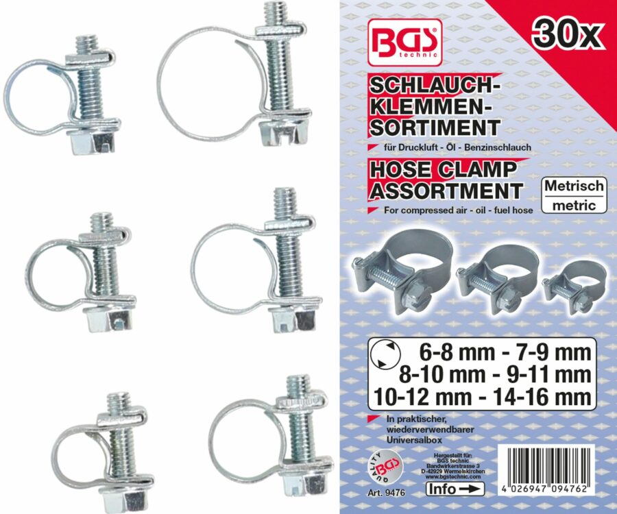 Hose Clamp Assortment | Ø 6 - 16 mm | 30 pcs. (9476) - 9476 salidzini kurpirkt cenas