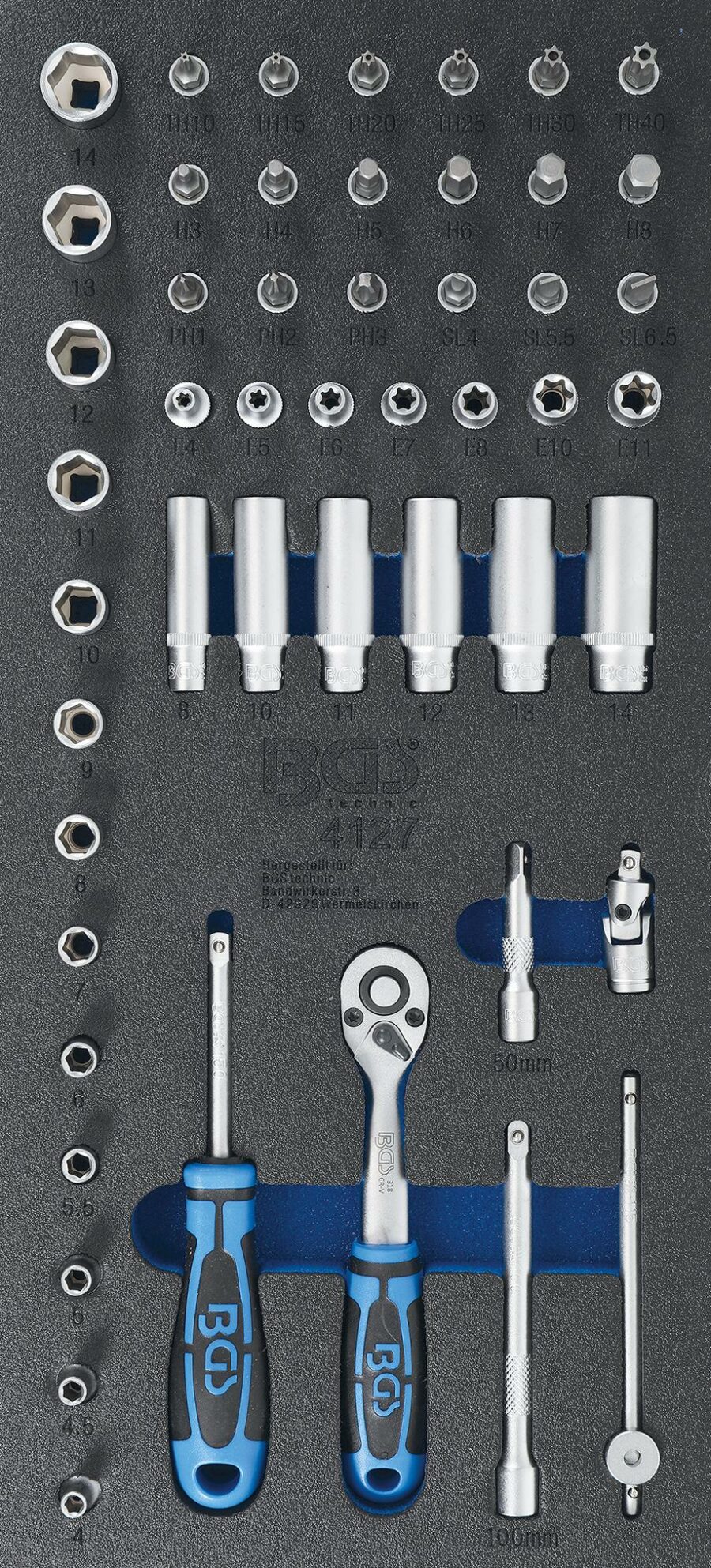 Tool Tray 1/3: Socket Set | 6.3 mm (1/4") | 50 pcs. (4127) - 4127 salidzini kurpirkt cenas