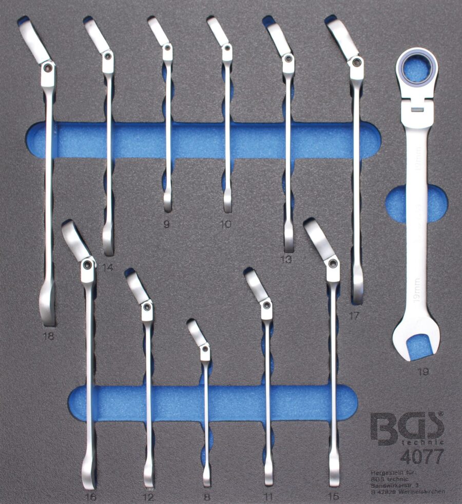 Tool Tray 2/3: Ratchet Wrenches | 90° adjustable | 8 - 19 mm | 12 pcs. (4077) - 4077 salidzini kurpirkt cenas