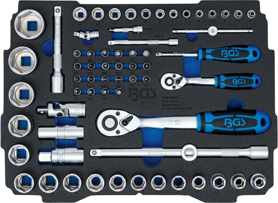 Foam Tray for BGS BOXSYS1 & 2: Socket Set 6.3 mm (1/4") / 12.5 mm (1/2") | BGS systainer® | 65 pcs. (3351) - 3351 salidzini kurpirkt cenas