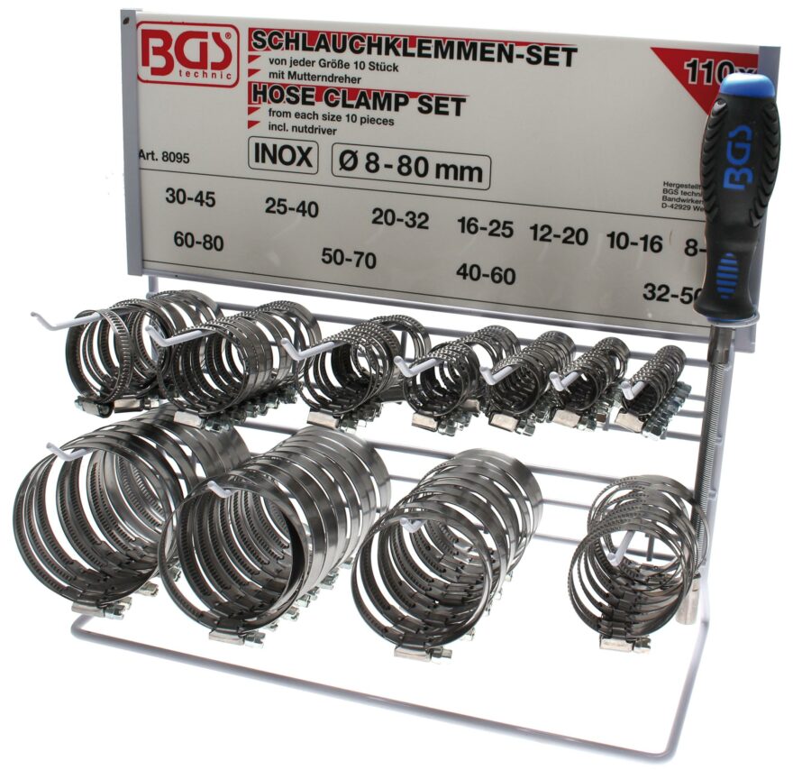 Hose Clamp Set | Stainless | on Display Board | 111 pcs. (8095) - 8095 salidzini kurpirkt cenas