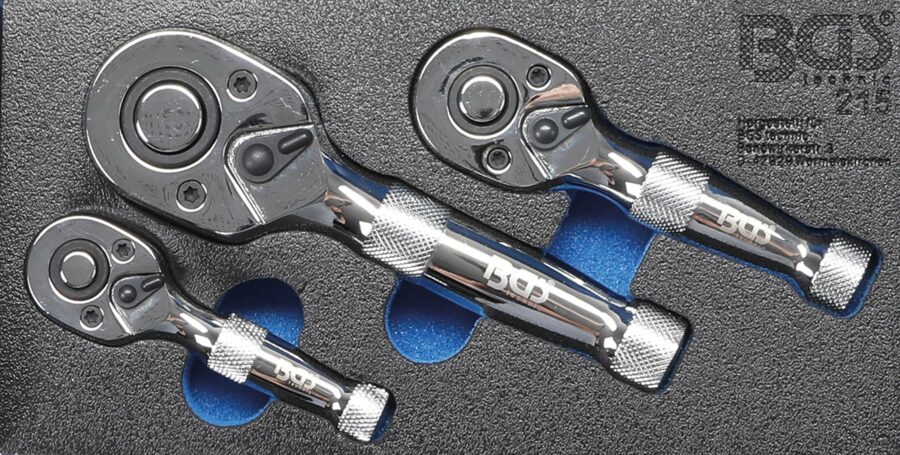 Stubby Ratchet Set | 6.3 mm (1/4") / 10 mm (3/8") / 12.5 mm (1/2") | 3 pcs. (215) - 215 salidzini kurpirkt cenas