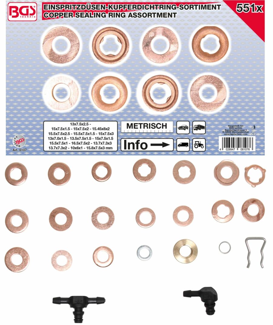 Injector Copper Ring Assortment | 551 pcs. (8107) - 8107 salidzini kurpirkt cenas