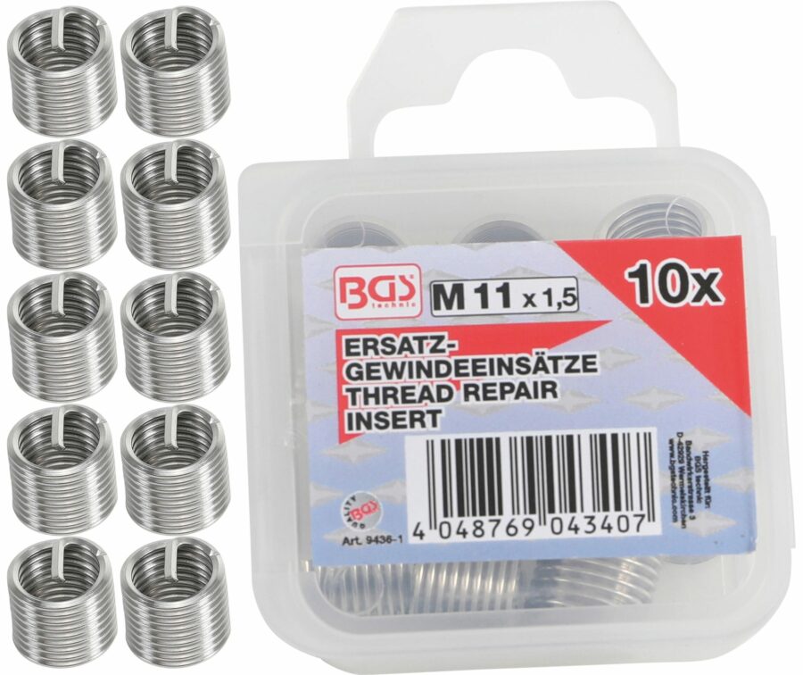 Replacement Thread Inserts | M11 x 1.5 mm | 10 pcs. (9436-1) - 9436-1 salidzini kurpirkt cenas