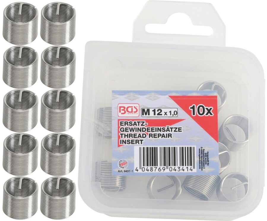 Replacement Thread Inserts | M12 x 1.0 mm | 10 pcs. (9437-1) - 9437-1 salidzini kurpirkt cenas