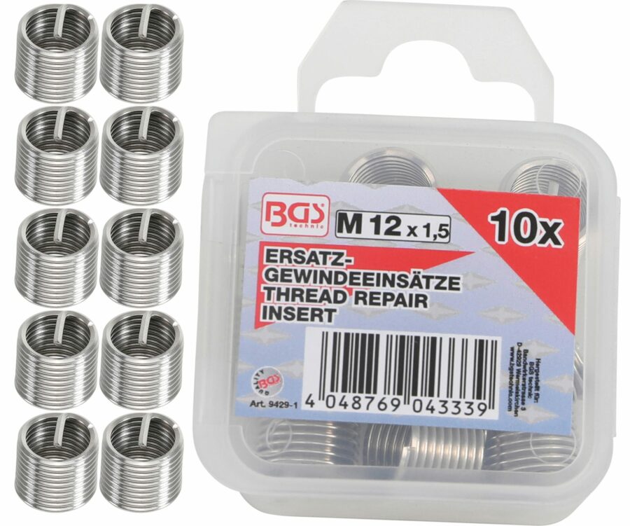 Replacement Thread Inserts | M12 x 1.5 mm | 10 pcs. (9429-1) - 9429-1 salidzini kurpirkt cenas