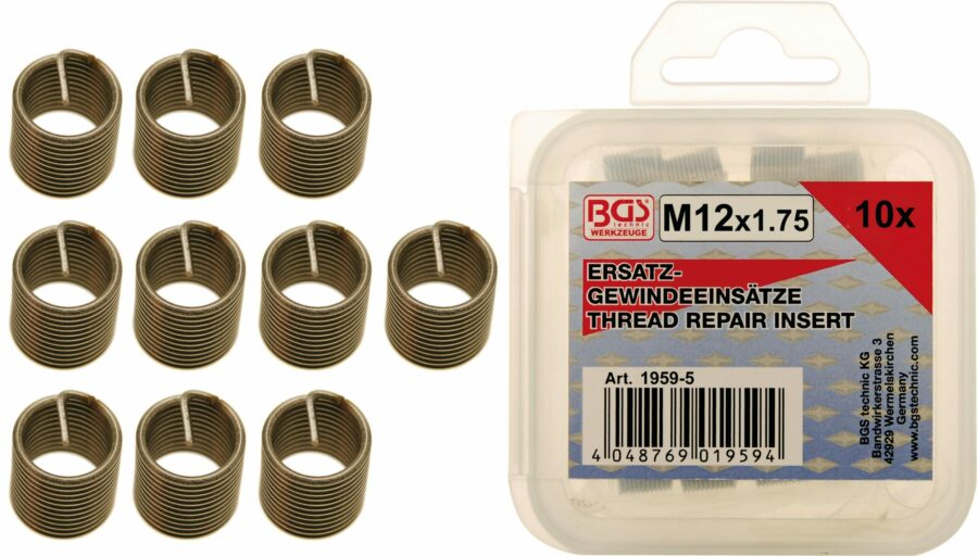 Replacement Thread Inserts | M12 x 1.75 | 10 pcs. (1959-5) - 1959-5 salidzini kurpirkt cenas