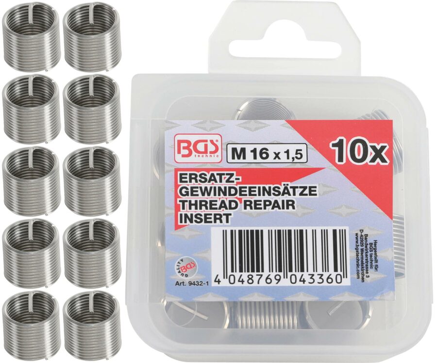 Replacement Thread Inserts | M16 x 1.5 mm | 5 pcs. (9432-1) - 9432-1 salidzini kurpirkt cenas